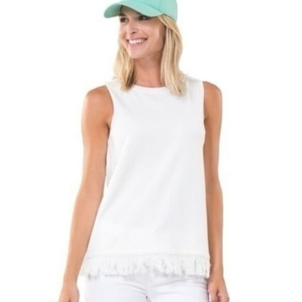 NWT Sail to Sable White Preppy Cotton Sleeveless Fringe Top Shirt Medium